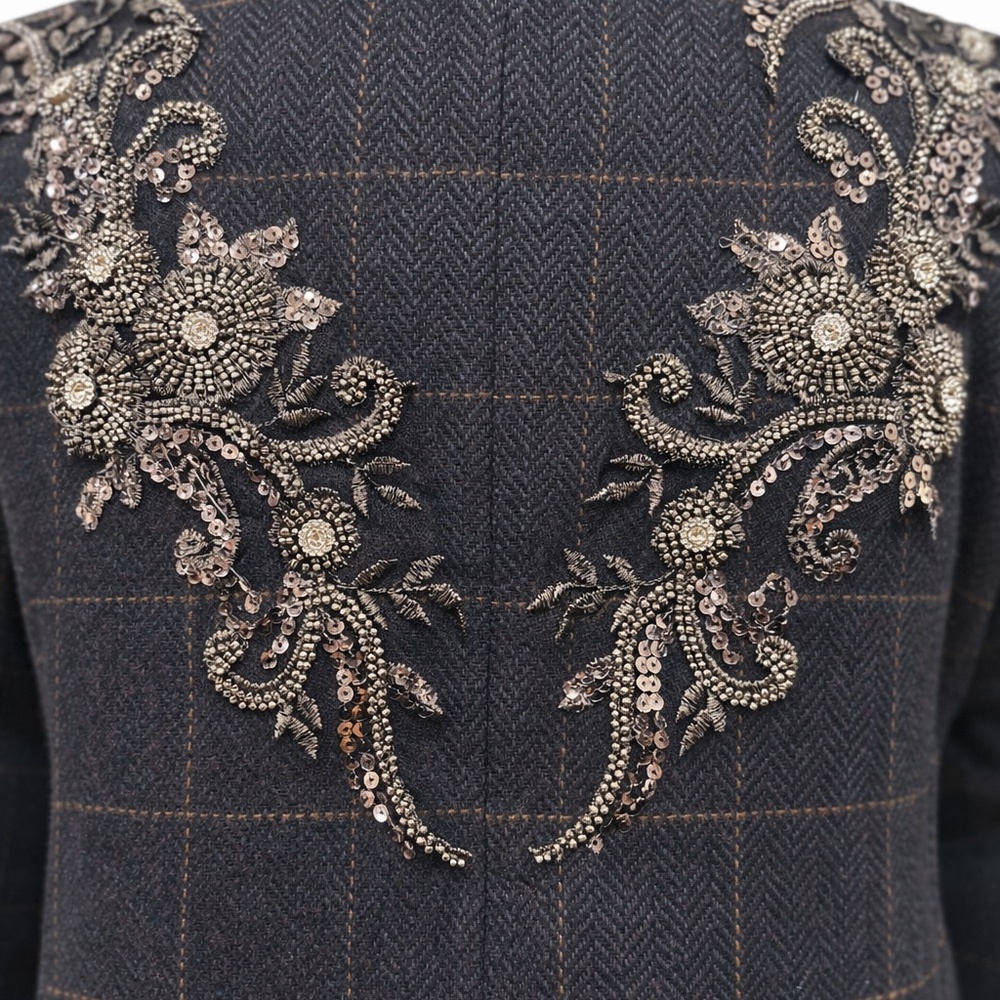 RACHEL ZOE Embellished Blazer Classic charcoal windowpane tailoring - Picture 2 of 6